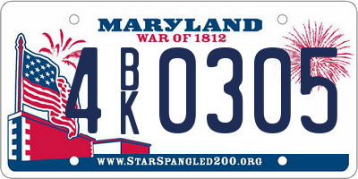 MD license plate 4BK0305