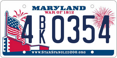 MD license plate 4BK0354
