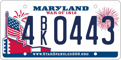MD license plate 4BK0443