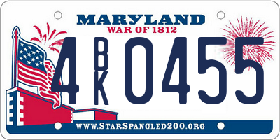 MD license plate 4BK0455