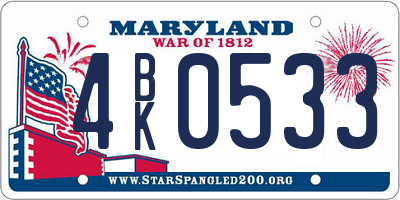 MD license plate 4BK0533