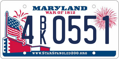 MD license plate 4BK0551