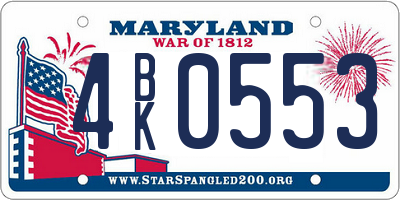 MD license plate 4BK0553