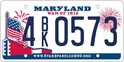 MD license plate 4BK0573