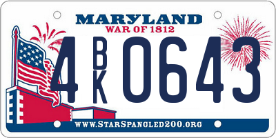 MD license plate 4BK0643