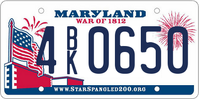 MD license plate 4BK0650