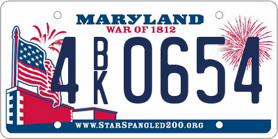 MD license plate 4BK0654