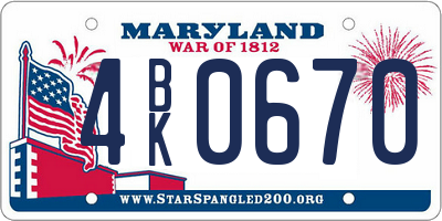 MD license plate 4BK0670