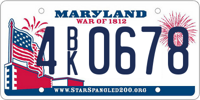 MD license plate 4BK0678