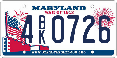 MD license plate 4BK0726