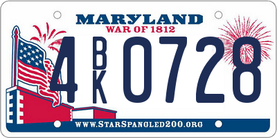MD license plate 4BK0728