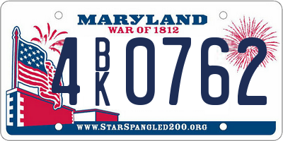 MD license plate 4BK0762