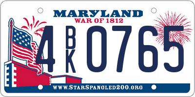 MD license plate 4BK0765