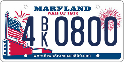 MD license plate 4BK0800