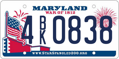 MD license plate 4BK0838