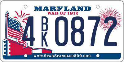 MD license plate 4BK0872