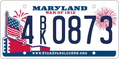 MD license plate 4BK0873