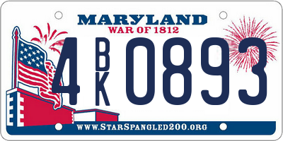 MD license plate 4BK0893