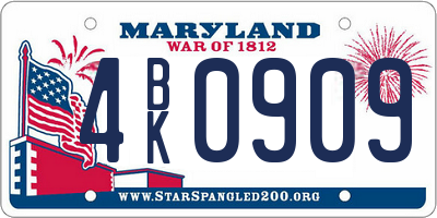 MD license plate 4BK0909