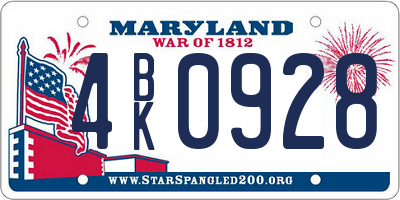 MD license plate 4BK0928