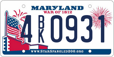 MD license plate 4BK0931