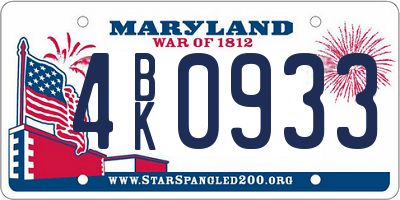 MD license plate 4BK0933