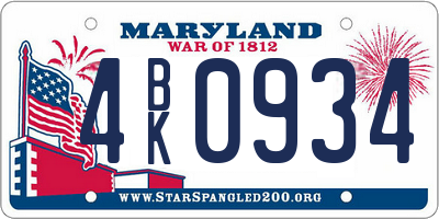 MD license plate 4BK0934