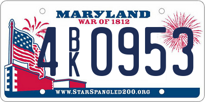 MD license plate 4BK0953