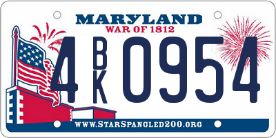 MD license plate 4BK0954