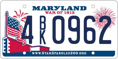 MD license plate 4BK0962