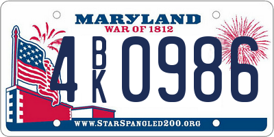 MD license plate 4BK0986