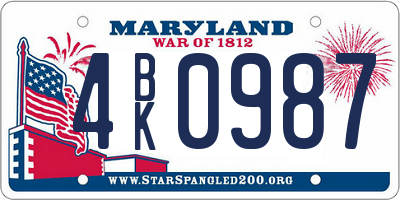MD license plate 4BK0987