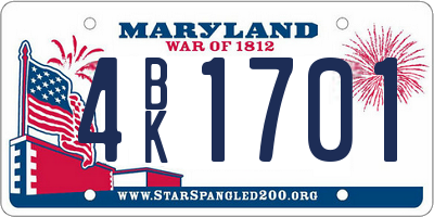 MD license plate 4BK1701
