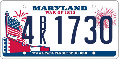 MD license plate 4BK1730