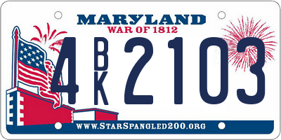 MD license plate 4BK2103