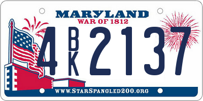 MD license plate 4BK2137