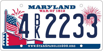 MD license plate 4BK2233