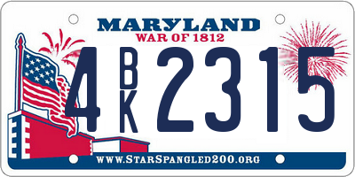MD license plate 4BK2315