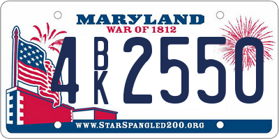 MD license plate 4BK2550