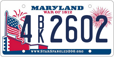 MD license plate 4BK2602