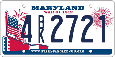MD license plate 4BK2721