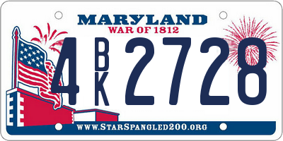 MD license plate 4BK2728