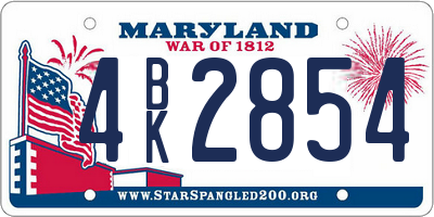 MD license plate 4BK2854