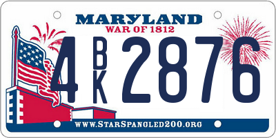 MD license plate 4BK2876