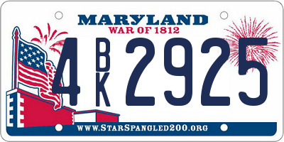 MD license plate 4BK2925