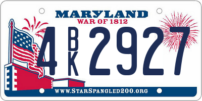 MD license plate 4BK2927