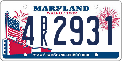MD license plate 4BK2931