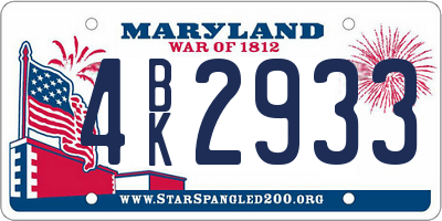 MD license plate 4BK2933