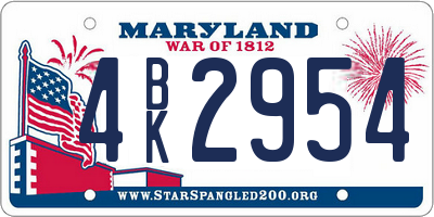 MD license plate 4BK2954
