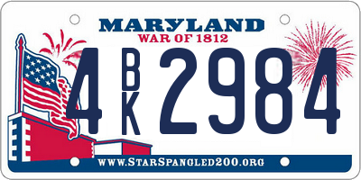 MD license plate 4BK2984